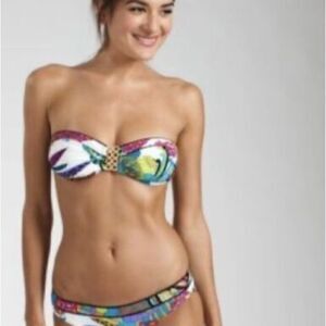 Trina Turk Bikini Top Palma Sola Bandeau Turquoise Size 2
